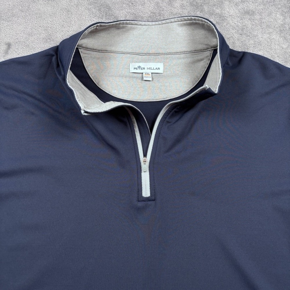 Peter Millar Pullover Mens 2XL Blue 1/4 Zip XXL Golf Crown Sport Perth Stretch
